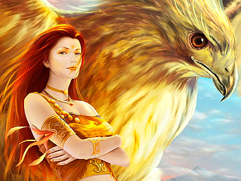The Lady and the bird, animal, bird, eagle, colors, beautiful, beauty, lady, fantasy, re HD wallpaper