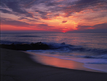Nature, Sunset, Sea, Waves, Rock, Stone HD wallpaper
