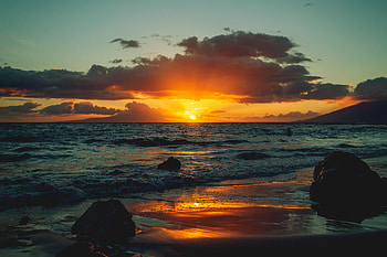 Nature, Sunset, Horizon, Shore, Bank, Ocean, Surf HD wallpaper