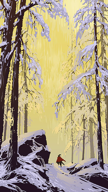 Art, Trees, Snow, Rocks, Silhouette HD phone wallpaper