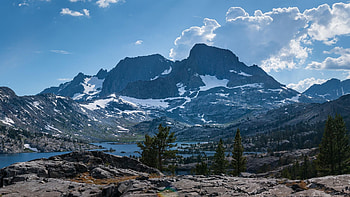 Gods of California - Banner Peak and Mount Ritter, trees, landscape, sky, usa, clouds HD wallpaper