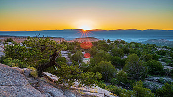 Sunrise over the Rio Grande Valley, Otowi Mesa Los Alamos New Mexico, morning, trees, landscape, colors, sky, rocks, sun, usa HD wallpaper
