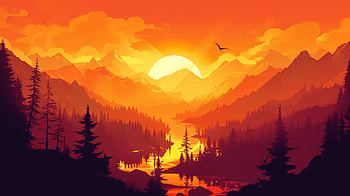 Firewatch Forest Sunset, forest, minimalist, mountain, Firewatch HD wallpaper