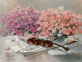 Violin, painting, fantasy, art, flowers, dreamy, calm HD wallpaper