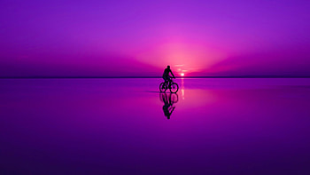 Biking on purple beach, biking, reflection, sunset, beach HD wallpaper