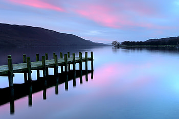 Pier, lake district, Evening, calm lake HD wallpaper