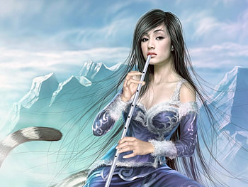the girl with the flute, flute, beautyfull, cute, girl, beautiful, elf, beauty, beautyful, cute girl, beautifull, cute elf HD wallpaper