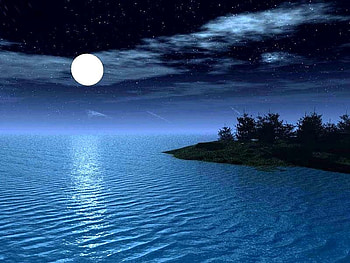 FULL MOON, night, blue, moon, clouds, ocean HD wallpaper