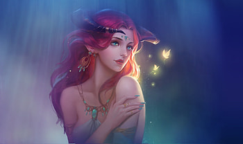 Beautiful woman, fantasy, redhead, art HD wallpaper