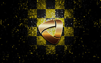 Severstal Cherepovets, glitter logo, KHL, yellow black checkered background, hockey, Kontinental Hockey League, Severstal Cherepovets logo, mosaic art, russian hockey team, HC Severstal HD wallpaper