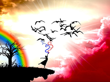 Birds, Sky, Art HD wallpaper