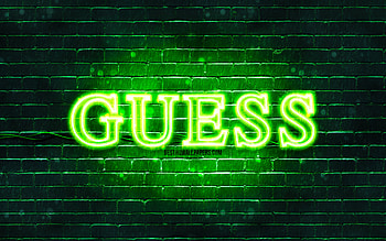 Guess green logo, , green brickwall, Guess logo, brands, Guess neon logo, Guess HD wallpaper