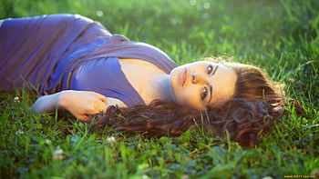beauty lying on grass, blue, lying, green, grass, dress, beauty HD wallpaper