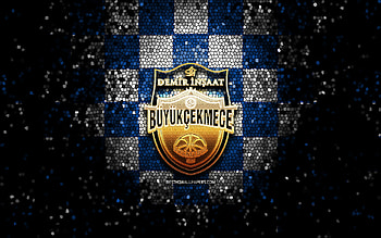 Buyukcekmece Basket BK, glitter logo, Basketbol Super Ligi, blue white checkered background, basketball, turkish basketball team, Buyukcekmece Basket logo, mosaic art, Turkey, Buyukcekmece Basket HD wallpaper