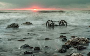 Sea, Nature, Sunset, Stones, Fog, Foam HD wallpaper