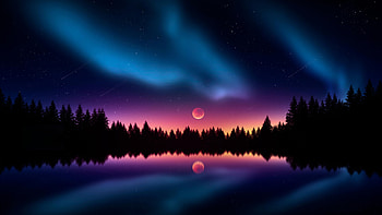 Colorful, night, stars, silhouette, lake, reflections HD wallpaper