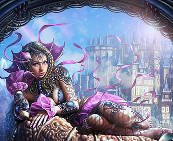Ejirim, blue, pink, kyuyong eom, fantasy, luminos, girl HD wallpaper