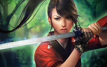 Anime samurai girl sword long hair forest | | 628201 | UP HD wallpaper