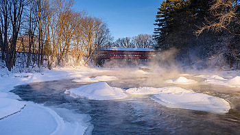 Smoking River, winter, snow, trees, landscape, sky, water, ice HD wallpaper