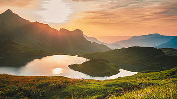 Golden hour in the Bavarian Alps, landscape, clouds, colors, germany, ke, sky, mountains, lake HD wallpaper