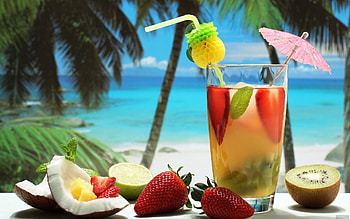 *, Strawberry, Cocktail, Kiwi, Coconut, Glass HD wallpaper