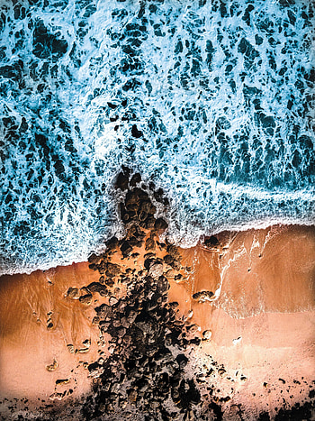 Nature, Stones, Sea, Waves, Sand, View From Above, Shore, Bank HD phone wallpaper