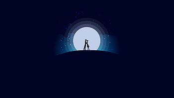 Couple, love, moon, night, romantic mood HD wallpaper