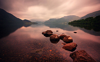 Nature, Stones, Mountains, Lake HD wallpaper