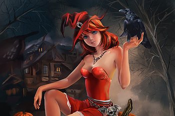 Halloween Witch Artwork, halloween, celebrations, holidays, pumpkin, witch, artwork, deviantart, fantasy-girls HD wallpaper