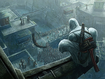 Silent Watcher, bird, fantasy, watcher, crowd, people, assassin HD wallpaper