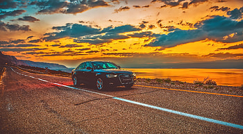 Auto, Sunset, Audi, Cars, Road, Audi A4 HD wallpaper