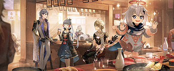 Genshin Impact : Paimon, Ayaka, Ayato & Aether Gathering Moments, Paimon (Genshin Impact), Kamisato Ayaka (Genshin Impact), Kamisato Ayato, Aether (Genshin Impact), Genshin Impact HD wallpaper