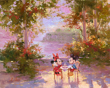 Birtay, minnie, art, cute, disney, cake, irene sheri, painting, mickey mouse, pictura, couple, luminos HD wallpaper
