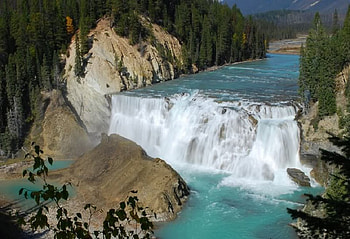 Canadian Rockies, Wapta Falls, falls, trees, water, mountain HD wallpaper