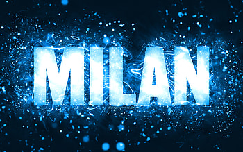 Happy Birtay Milan, , blue neon lights, Milan name, creative, Milan Happy Birtay, Milan Birtay, popular american male names, with Milan name, Milan HD wallpaper