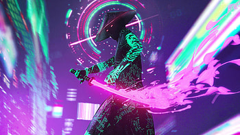 Samurai, Neon HD wallpaper