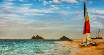Boat on the Beach, boat, colorful, sand, colors, peaceful, beauty, beach, sailboats, waves, boats, ocean, sea, beautiful, sailboat, ocean waves, view, clouds, sailing, nature, sky, lovely, splendor HD wallpaper