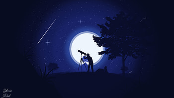 Art, Stars, Night, Vector, Silhouette, Telescope HD wallpaper