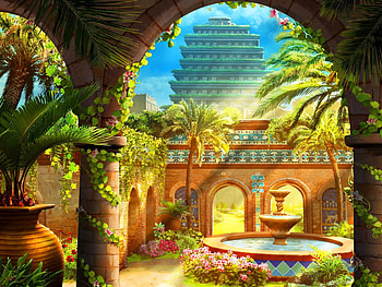 Fountain, Hanging Gardens of Babylon HD wallpaper
