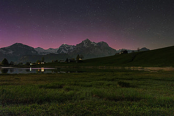 Lakeside Mountain Vista, mountains, stars, lake, nature HD wallpaper
