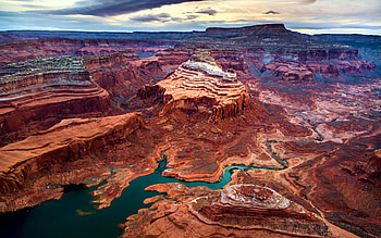 Areal of lake Powell, Arizona, clouds, sky, rocks, mountains, usa, canyons HD wallpaper