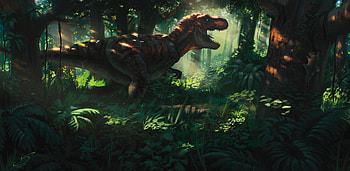 Jungle, Art, Forest, Dinosaur, Tyrannosaur, Tyrannosaurus HD wallpaper