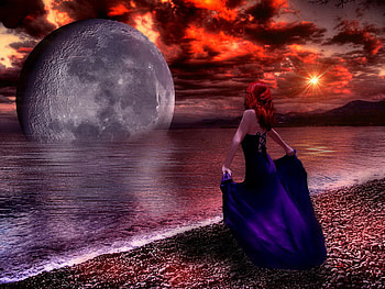 Looking at the earth, sea, lady, earth, fantasy, girl, look, woman, beach HD wallpaper