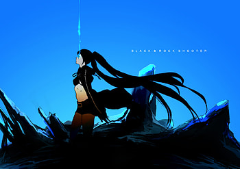 Black Rock Shooter, blue, sexy, kuroi mato, girl, rock, anime, cool, bra HD wallpaper
