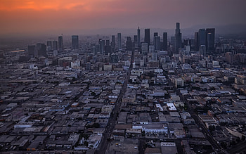 Los Angeles, California, evening, sunset, Los Angeles Downtown, skyscrapers, Los Angeles panorama, Los Angeles cityscape, USA HD wallpaper