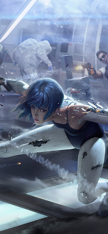 Ghost in the Shell, Cyberpunk gunfight, Sci-fi artwork HD phone wallpaper
