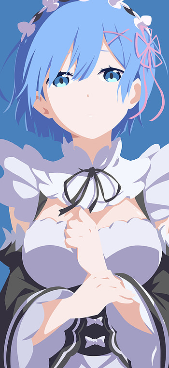 Rem (Re:Zero) — Minimalist Blue-Haired Maid , minimalist, maid, short hair, blue eyes, blue hair, Rem (Re:ZERO), Anime, Re:Zero - Starting Life in Another World, minimalist anime HD phone wallpaper