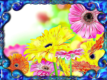 BLUE FRAMED FLOWERS, FLOWERS, FRAME, , BLUE HD wallpaper
