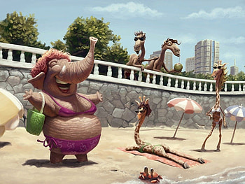 HIPPO IN A BIKINI, HIPPO, BIKINI, FUNNY, BEACH HD wallpaper