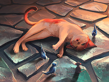 Funny, Art, Mice, Bird, Cat, Relaxation, Rest HD wallpaper